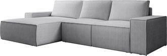 Vente-Unique Gran sof&aacute; cama rinconera izquierda de pana gris claro AMELIA