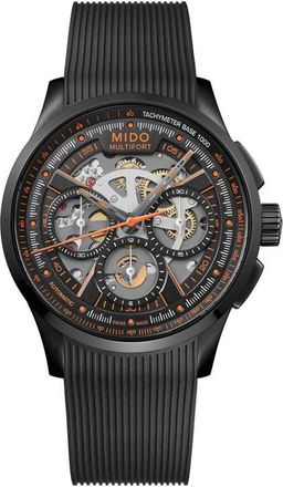Mido Multifort Skeleton Black Chronograph Automatic Rubber Strap Watch, 43mm at Nordstrom