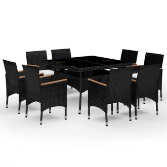 Berkfield Home 9 Piece Garden Dining Set Poly Rattan & Tempered Glass Black
