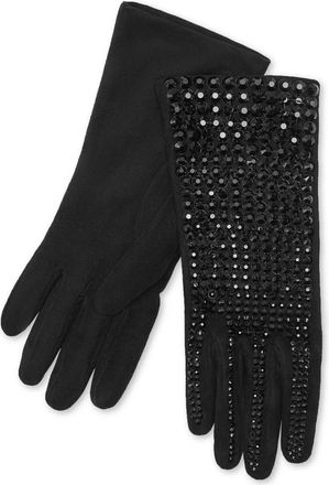 Philipp Plein Suede Mid-Gloves Crystal - Dames - Handschoenen - Zwart - 7 1/2 IN - Kasjmier - Accessoires