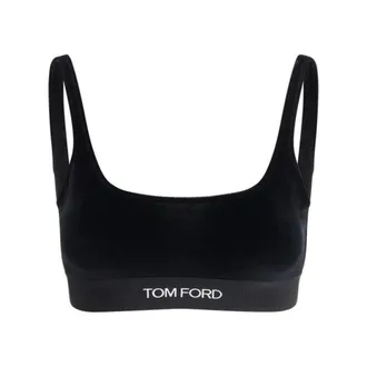 Tom Ford Sleeveless Tops, female, Black, Size: S Velvet Square-Neck Monogram Top