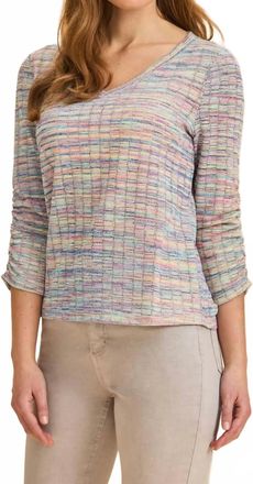FDJ 3/4 Sleeve V-Neck Top In Rainbow Spacedye