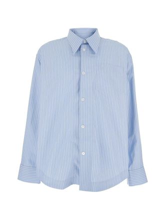 Ami Long Sleeve Wide Shirt With Sharp Collar And Embossed Ami de Coeur