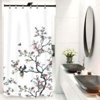 OEM Cortina De Ducha Unisex De Tejido Antimoho, Con 12 Ganchos, Estampado De P&aacute;jaros, Blanca, 90 X 180 Cm - Crezuo