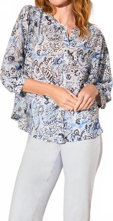 Tribal Dolman Flowy Blouse In Scubablue