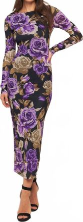 Flying Tomato Floral Mesh Midi Dress In Purple