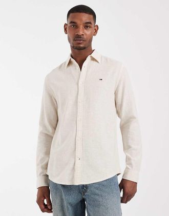 Tommy Jeans Camicia beige in misto lino-Neutro