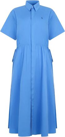 Polo Ralph Lauren Midi-jurk met trekkoord - Dames - Shirt Kleedjes - Blauw - 2XS - Katoen - Kleedjes