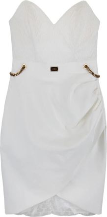 Elisabetta Franchi Korte Gedrapeerde Jurk met Gouden Kettingen - Dames - Korte kleedjes - Wit - XS - Kleedjes