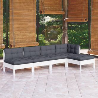 vidaXL Vidaxl - Muebles De Jard&iacute;n 5 Pzas Con Cojines Blanco Madera De Pino
