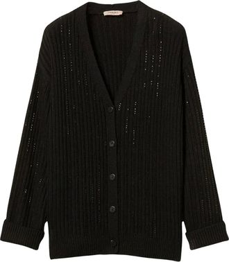 Twinset Cardigan a coste con strass - - Knitwear - Donna - Nero - S