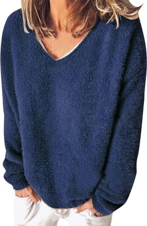 Generic Sale Clearance Outlet Clearance UK Oversized Sweatshirt Women Autumn And Winter V Neck Long Sleeved Loose T Shirt Sweatshirt Ladies Christmas Jumpers 