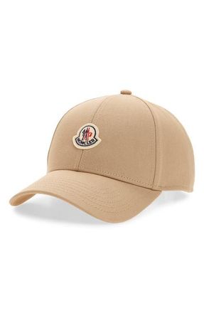 Moncler Logo Patch Cotton Gabardine Baseball Cap in 222-Sesame at Nordstrom