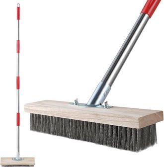 OEM Escoba Met&aacute;lica Mitclear De Alta Resistencia Con Mango Telesc&oacute;pico (145 Cm), Cepillos Met&aacute;licos R&iacute;gidos Para Eliminar Malas Hierbas, Musgo Y Manchas D