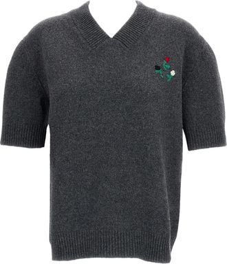 Marni Grey V-Neck Cashmere Knit Top