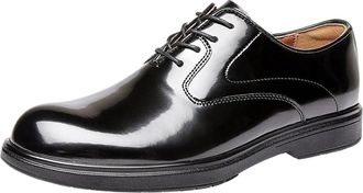 Generic Mens Formal Dress Shoes, Glossy Genuine Cowhide Upper with Elastic Laces, Non-Slip PU Foam Outsole, Comfortable for Office Wedding Business(Black,7.5 
