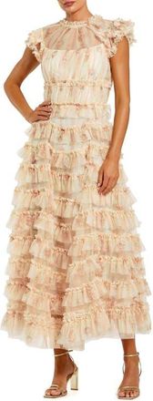 Mac Duggal Beaded Short Sleeve Crew Neck Sheath Midi Dress in Ivory Multi at Nordstrom, Size 14