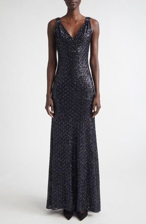 St. John Metallic Shimmer Gown in Midnight Metallic at Nordstrom, Size 14