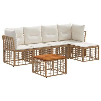 vidaXL Conjunto De Sof&aacute;s De Exterior 6 Pcs Natural Y Crema Poli&eacute;ster Vidaxl
