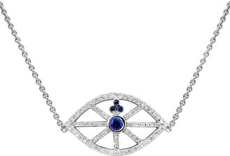 Diana M. Jewels 18 kt white gold, 16 sapphire and diamond pendant with an eye-shaped design featuring 1.00 cts tw diamonds