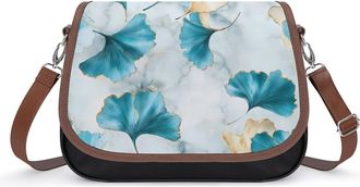 Generic Ginkgo Marble Crossbody Bag Womens Handbag PU Message Bags Shoulder Purse with Adjustable Strap