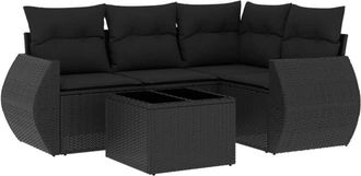 vidaXL Vidaxl - Set De Muebles De Jard&iacute;n 5 Pzas Y Cojines Rat&aacute;n Sint&eacute;tico Negro