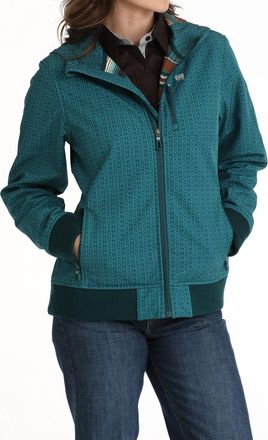 Cinch Womens Geo Print Hooded Jacket In Teal