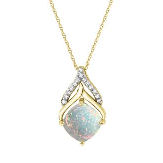 Diamond2Deal 10K Yellow Gold Opal and Diamond Pendant Necklace 18