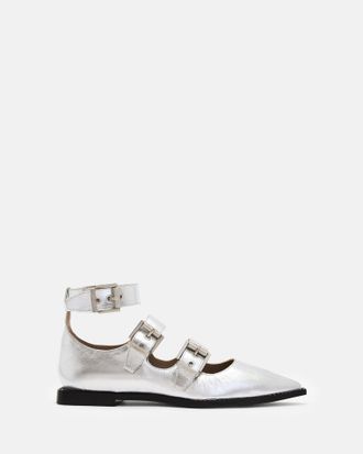 AllSaints Cow Leather Susan Buckle Metallic Leather Shoes, Size: UK 4/ US 7/ EU 37