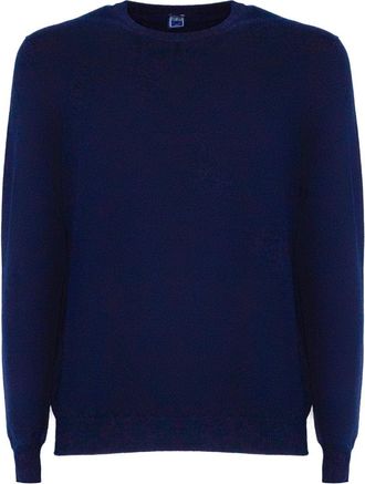 Fedeli Blauwe Cashmere Crew Neck Sweater - Heren - Cashmere truien - Blauw - L - Kasjmier - Truien & Vesten