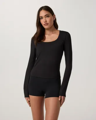 Vuori Clothing Long Sleeve Halo Essential Scoop | Black Tonal | XS, Size Extra Small