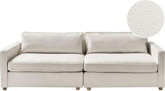 Beliani Modern Boucle Sofa 3 Seater with Armrests Wooden Legs Off-White Vinstra