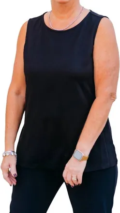 Multiples Scoop Neck Solid Knit Tank In Black