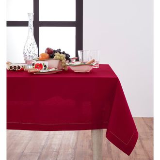 Solino Home Cotton Linen Hemstitch Tablecloth for Dining Table, Holiday and Everyday Dining Table Decor in Red at Nordstrom, Size Xx-Small