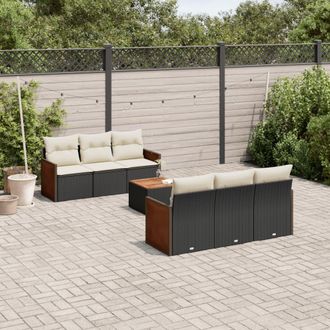 vidaXL Set De Comedor De Jard&iacute;n 7 Pzas Y Cojines Rat&aacute;n Sint&eacute;tico Negro Vidaxl