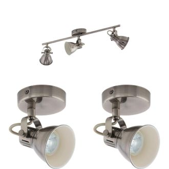 Loops Ceiling Spot Light & 2x Matching Wall Lights Antique Nickel Adjustable Shade in Metallics