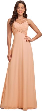 Ever-pretty Womens Spaghetti Straps V-Neck A-Line Chiffon Empire Waist Backless Maxi Bridesmaid Dress Peach Pink 14UK