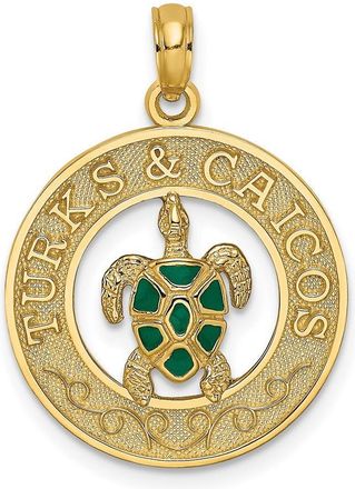 Diamond2Deal 14k Yellow Gold Enameled TURKS AND CAICOS with Turtle Circle Charm Pendant
