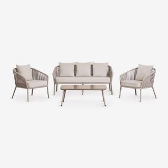 Sklum Conjunto De Jard&iacute;n Con Sof&aacute; De 2 Plazas, 2 Sillones En Cuerda Trenzada Y Mesa De Centro Arhiza Sklum