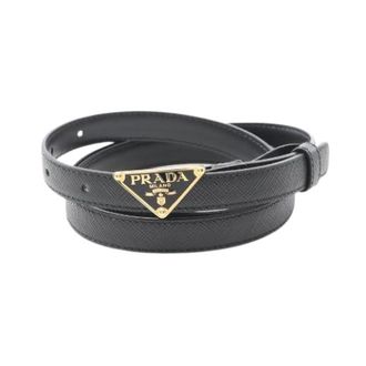 Prada Pre-owned Triangle Logo Saffiano Leather Belt - female - Prada Vintage - Vintage Belts - Black - ONE SIZE - Pre-owned