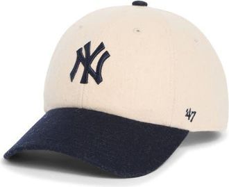 Sporty & Rich Yankees Serif Wool Baseball Cap in Ecru/dark Navy at Nordstrom