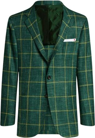 Kiton Fijn Geweven Geruite Single-Breasted Jas - Heren - Blazers - Groen - 2XL - Wol - Jassen