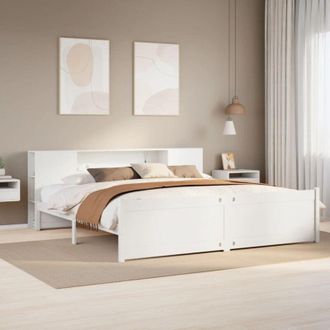 vidaXL Vidaxl - Cama Con Estanter&iacute;a Sin Colch&oacute;n Madera Maciza Blanca 200x200 Cm