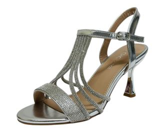 Generic Womens Diamante Heel Glitter Wedding Prom Party Ankle Strap Bridal Sandals (Silver, UK Footwear Size System, Adult, Women, Numeric, Medium, 6.5)