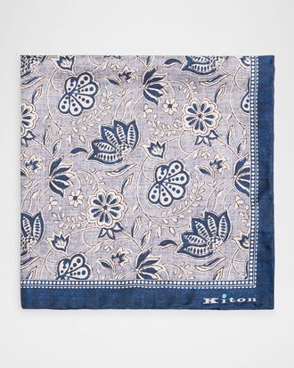 Kiton Mens Silk Floral Pocket Square