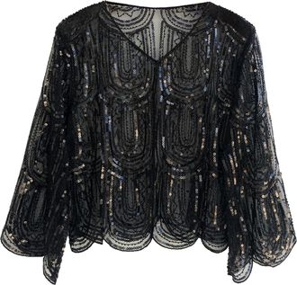 Generic 2025 Winter Autumn 1920s Sequin Beaded Shawl Wraps Womens Flapper Shawl Wedding Cape Flapper Cover Up for Party (Black, One Size)