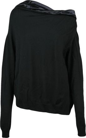 Alberta Ferretti Black Virgin Wool Satin Trim Turtleneck Sweater