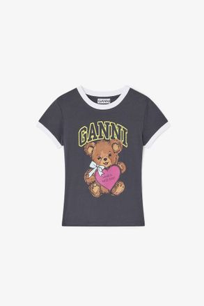Ganni Mixed Black Cropped Teddy T-shirt - Size XXS Organic Cotton