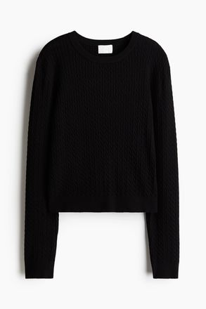 H&M Pullover mit Zopfmuster - Schwarz