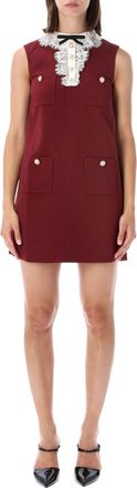 Self Portrait Burgundy Crepe Lace Collar Mini Dress